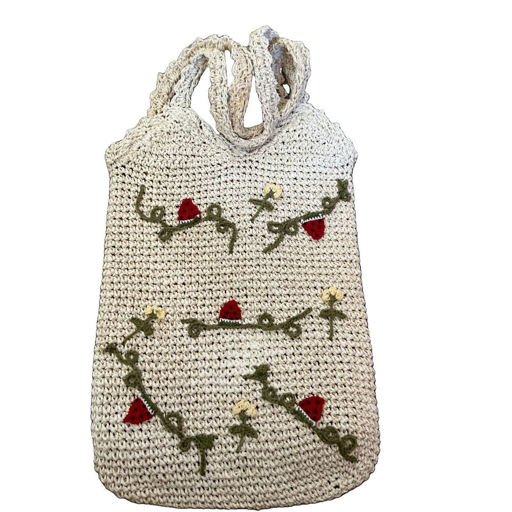 Capelli Crochet Tote Bag Embroidered Strawberry Vines